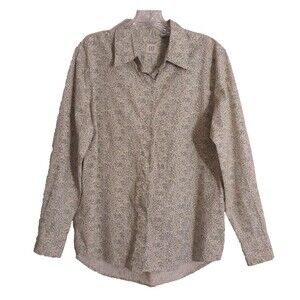 GAP  Shirt Women Small Green White Floral Print Long Sleeve Button Down